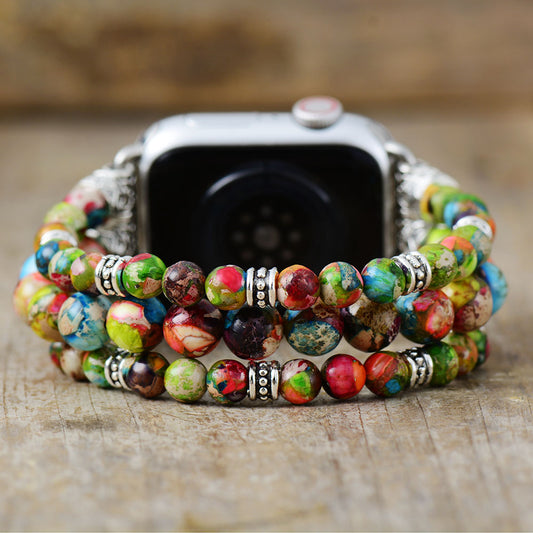 Handmade Colorful Imperial Jasper Beaded Apple Watch Bracelet