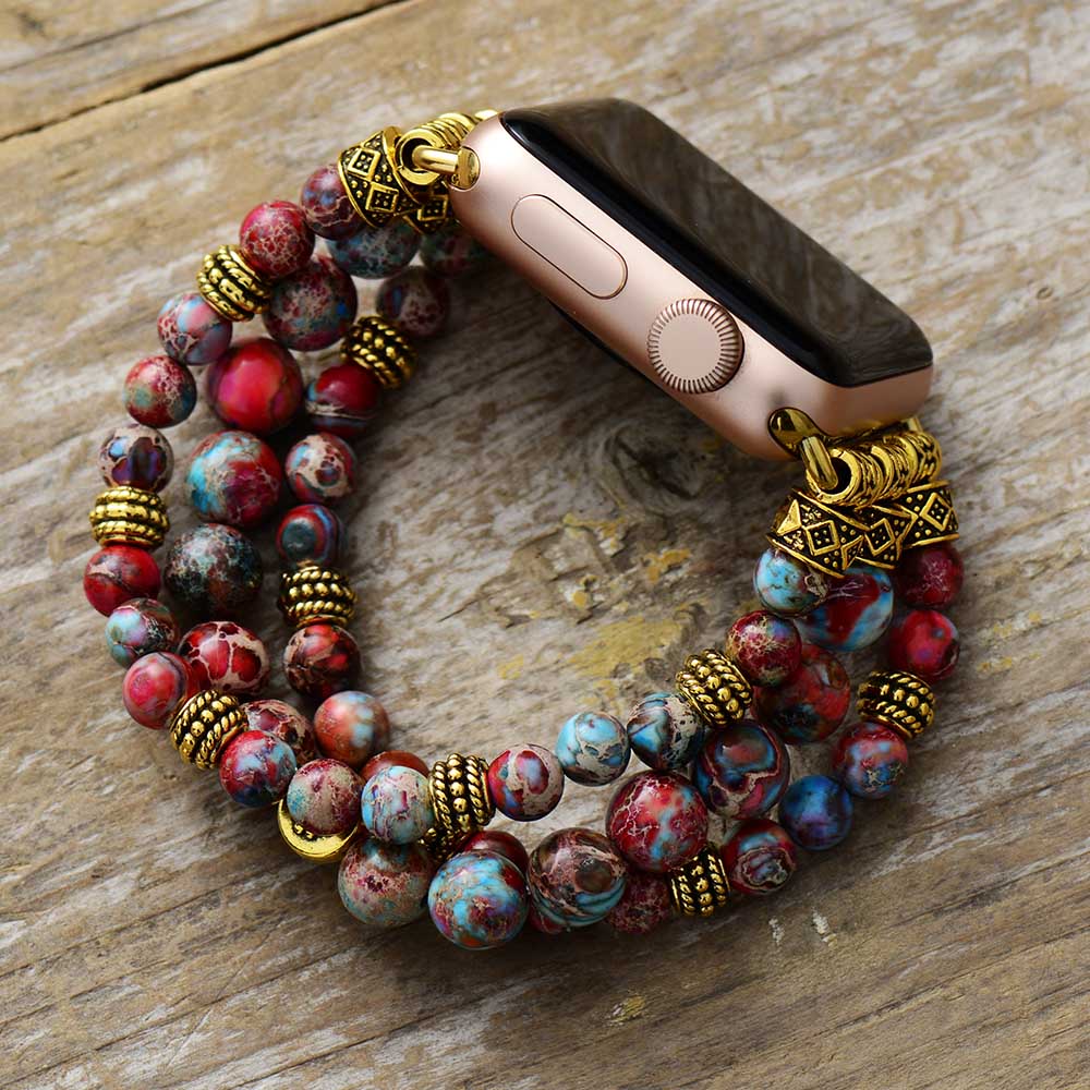 MantraChakra Red Imperial Jasper Beaded Apple Watch Bracelet