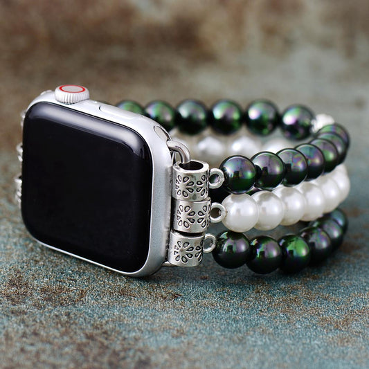 MantraChakra Shell Pearl Beaded Silver Apple Watch Bracelet