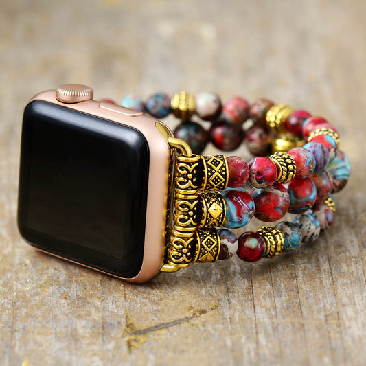 MantraChakra Red Imperial Jasper Beaded Apple Watch Bracelet