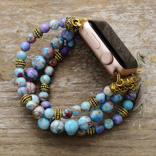 MantraChakra Light Blue Imperial Jasper Beaded Apple Watch Bracelet