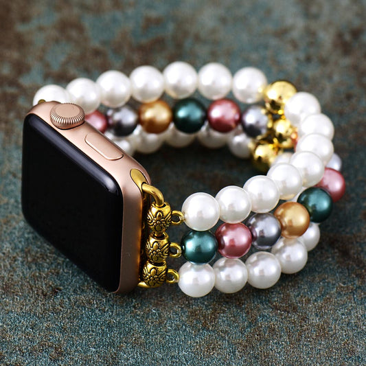 MantraChakra Shell Pearl Beaded Gold Apple Watch Bracelet