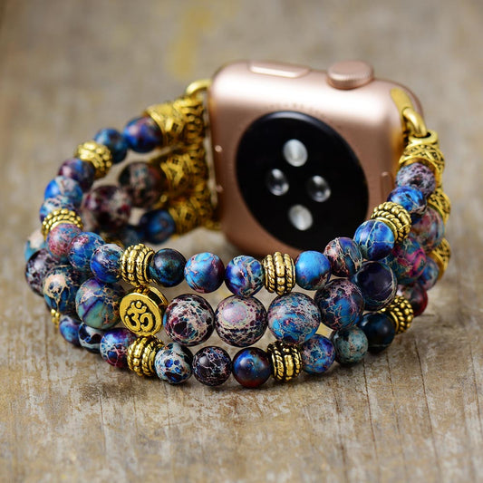 Handmade Blue Imperial Jasper Beaded Apple Watch Bracelet