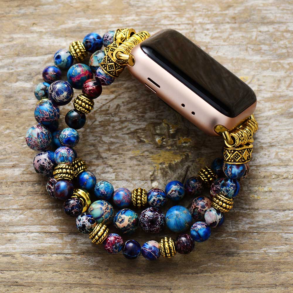 Handmade Blue Imperial Jasper Beaded Apple Watch Bracelet