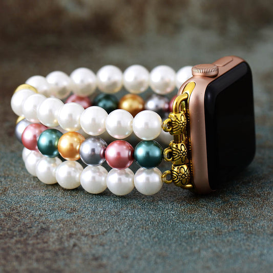 MantraChakra Shell Pearl Beaded Gold Apple Watch Bracelet