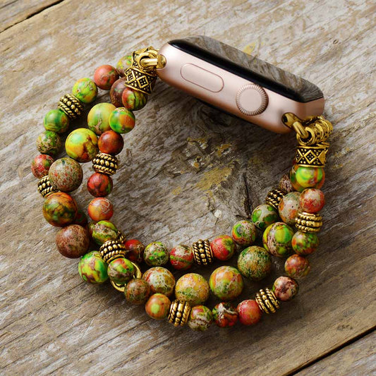 Handmade Green Imperial Jasper Beaded Apple Watch Bracelet