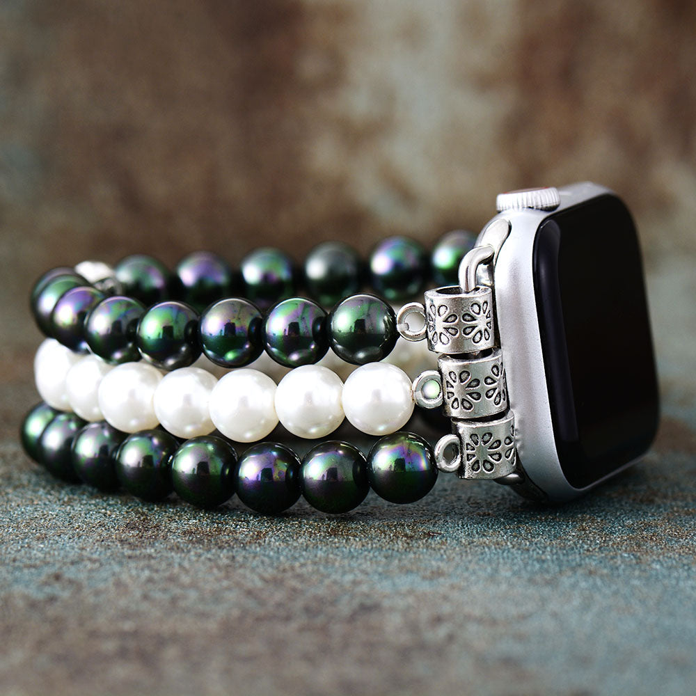 MantraChakra Shell Pearl Beaded Silver Apple Watch Bracelet