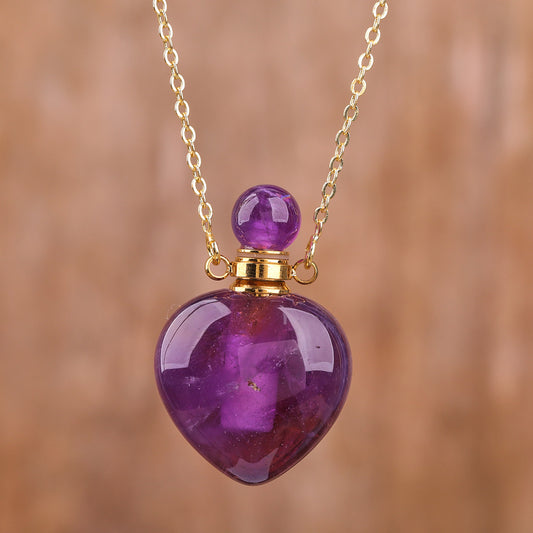 MantraChakra Amethyst Crystal Perfume Bottle Necklace