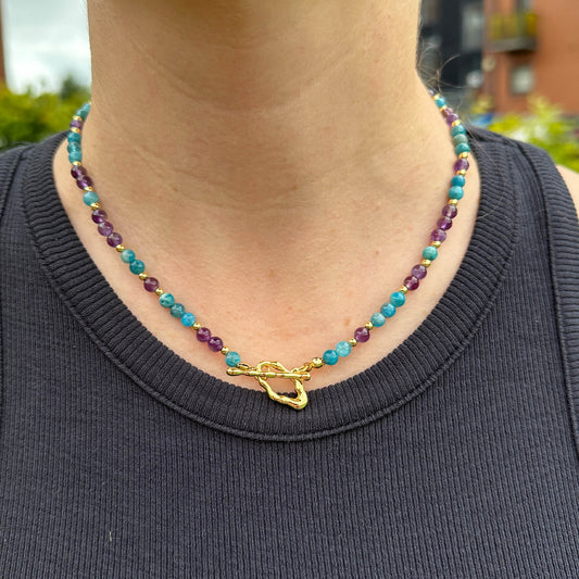 MantraChakra Amethyst and Apatite Beaded Necklace