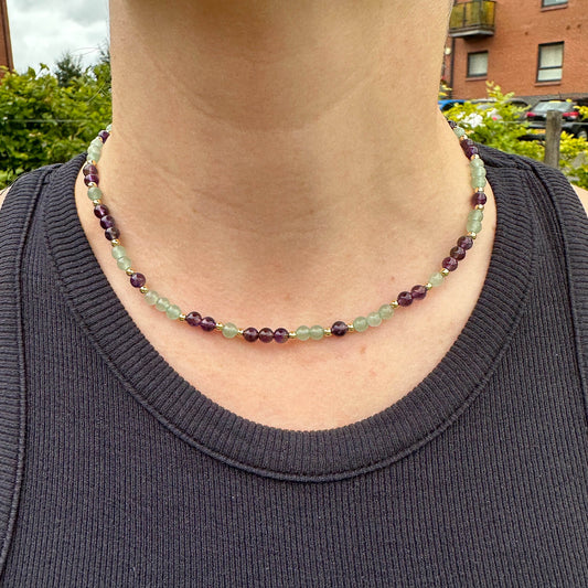 MantraChakra Amethyst and Aventurine Beaded Necklace