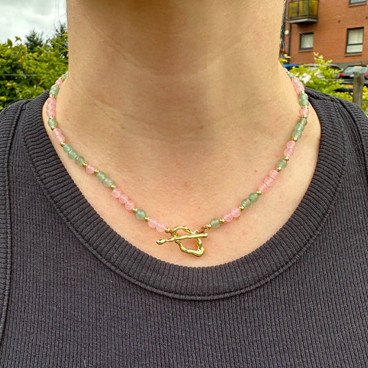 MantraChakra Aventurine and Rose Quartz Beaded Necklace