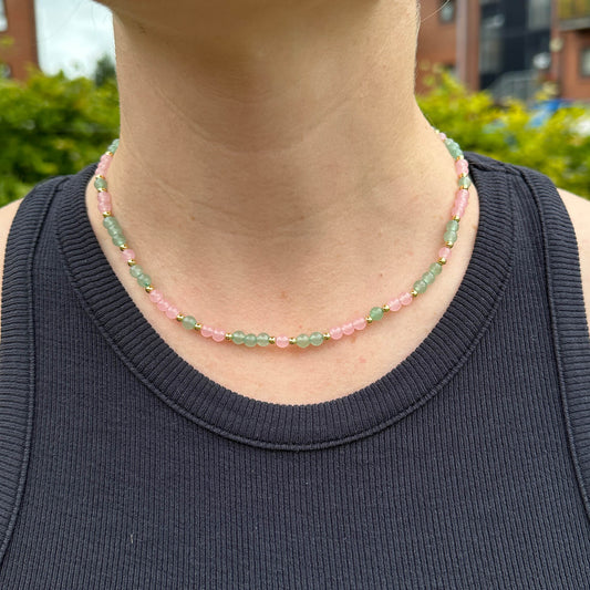 MantraChakra Aventurine and Rose Quartz Beaded Necklace