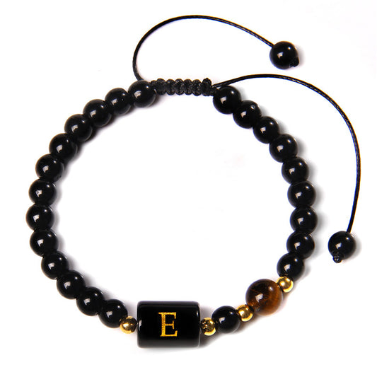 MantraChakra Black Onyx & Tigers Eye Letter Charm Bracelet