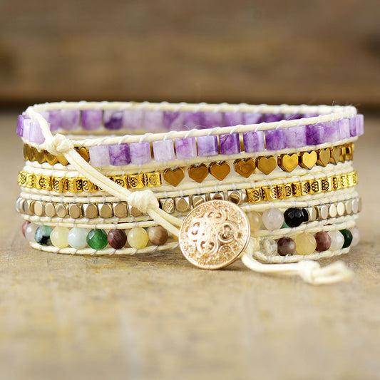 Handmade Agate, Hematite and Jade Wrap with an Infinity Charm