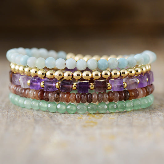 Handmade Aventurine, Jade and Amethyst Multilayers Wrap - 32.5 Inches