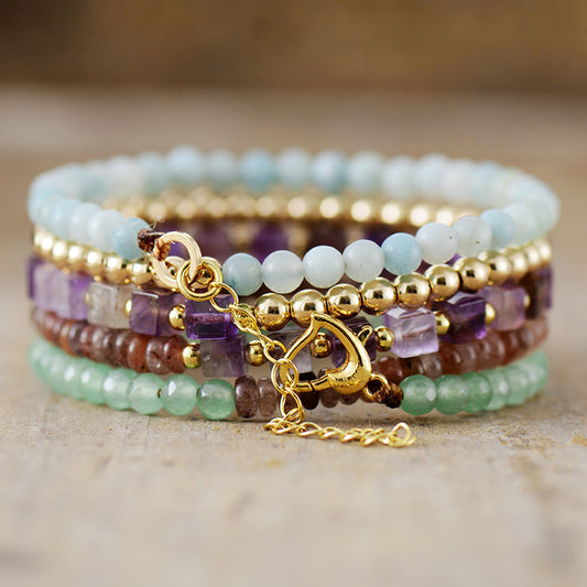Handmade Aventurine, Jade and Amethyst Multilayers Wrap - 32.5 Inches