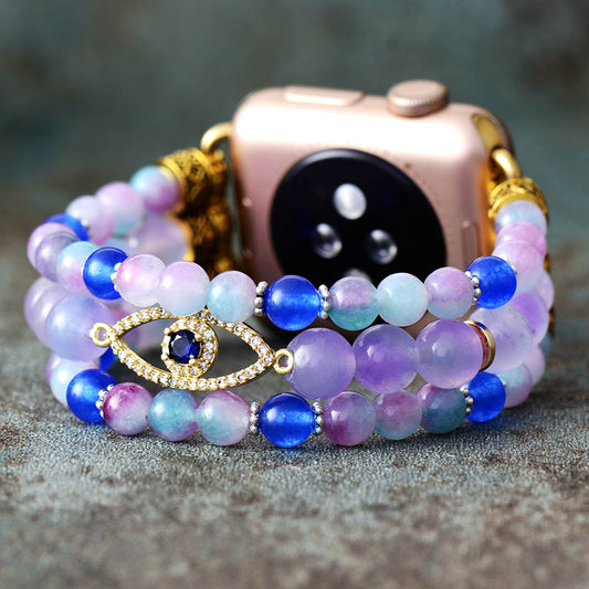 Handmade Elastic Jade and Zircon Eye Charm Apple Watch Bracelet