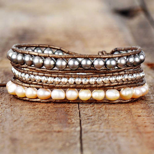 Handmade Fresh Water Pearl and Hematite Wrap Bracelet