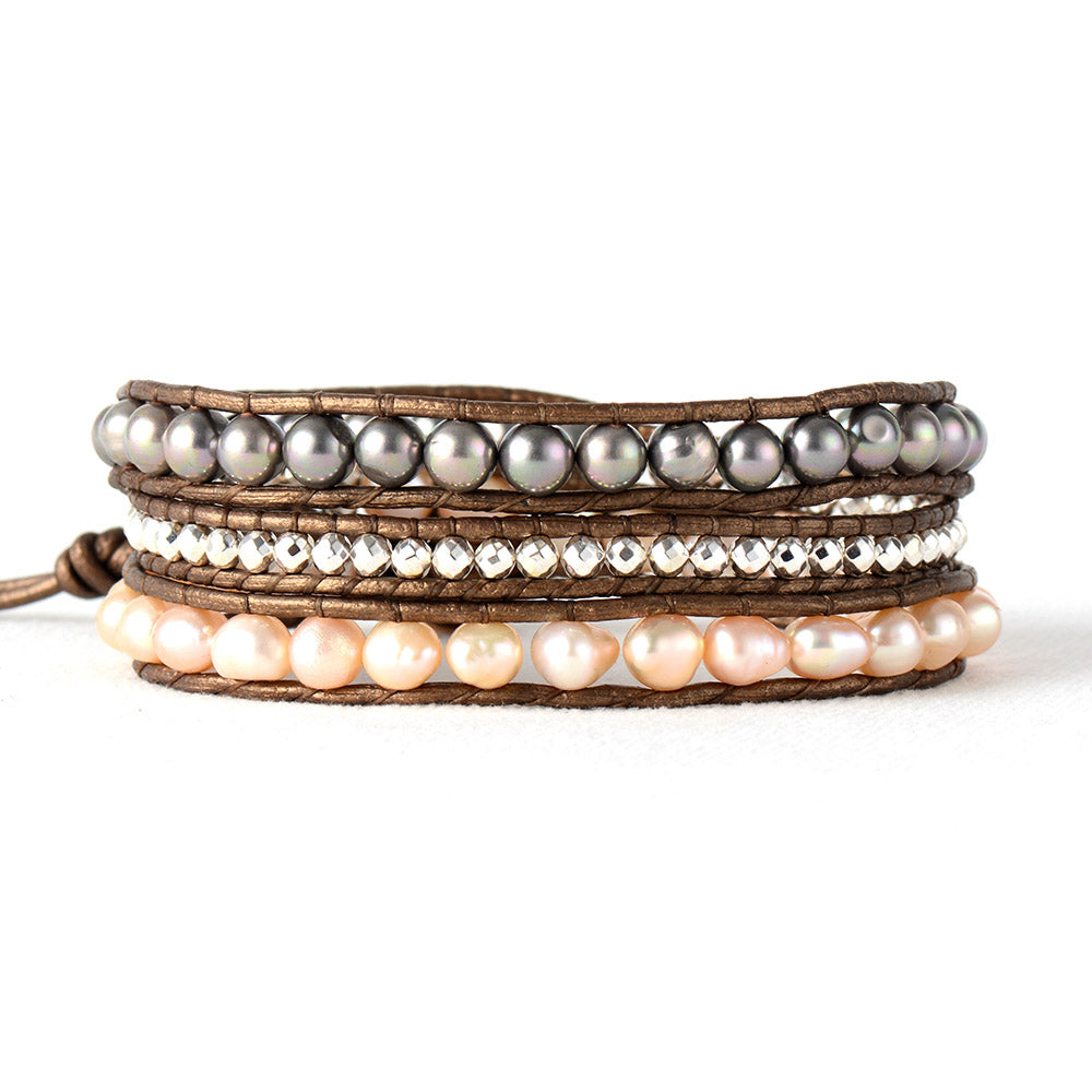 Handmade Fresh Water Pearl and Hematite Wrap Bracelet