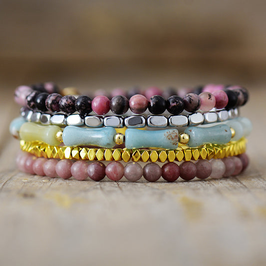 Handmade Jade, Hematite, Amazonite and Rhodonite Multilayer Wrap