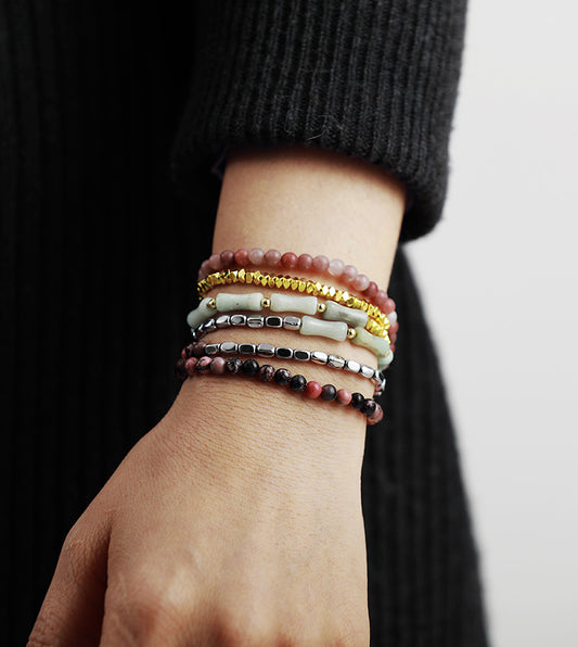 Handmade Jade, Hematite, Amazonite and Rhodonite Multilayer Wrap