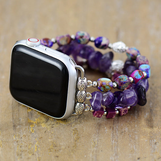 Handmade Jasper and Amethyst Beaded Apple Watch Bracelet