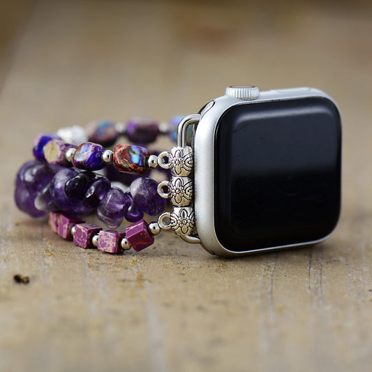 Handmade Jasper and Amethyst Beaded Apple Watch Bracelet