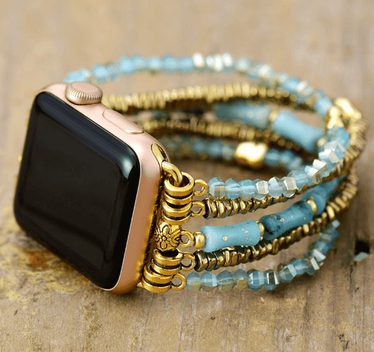 Handmade Elastic Hematite Beads and Synthetic Tube Beads Apple Watch Bracelet