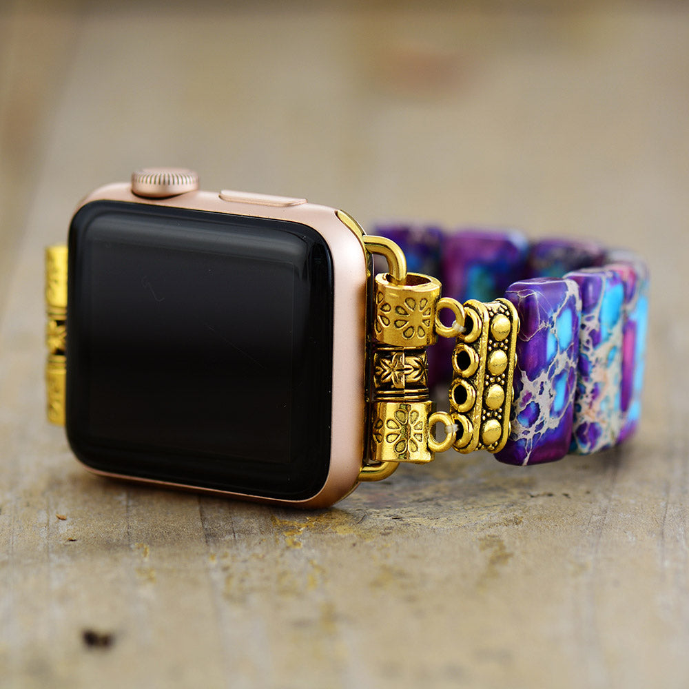 Handmade Elastic Imperial Jasper Apple Watch Bracelet