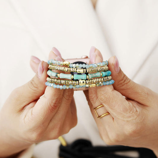 Handmade Elastic Hematite Beads and Synthetic Tube Beads Apple Watch Bracelet