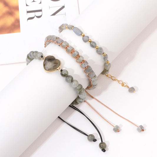 MantraChakra 3 Piece Labradorite Bracelet with a Heart Charm