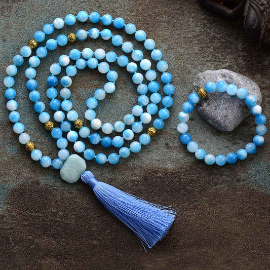 MantraChakra 108 Jade Beads Mala Set with a Necklace and Bracelet