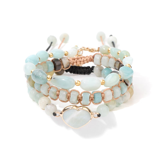 MantraChakra 3 Piece Amazonite Bracelet with a Heart Charm