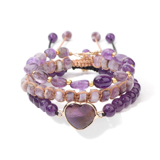 MantraChakra 3 Piece Amethyst Bracelet with a Heart Charm
