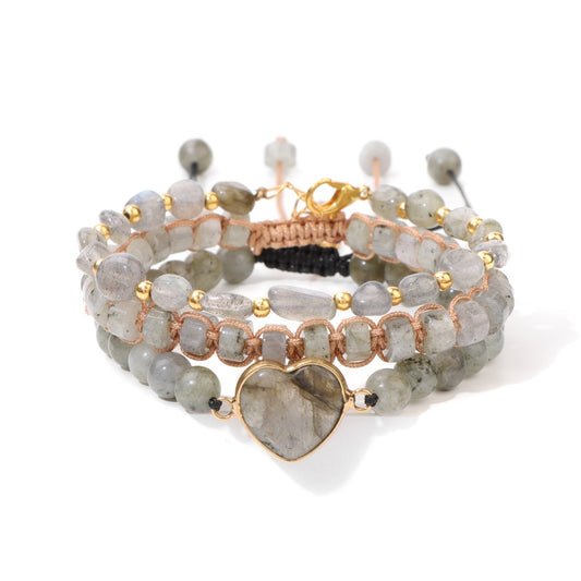 MantraChakra 3 Piece Labradorite Bracelet with a Heart Charm