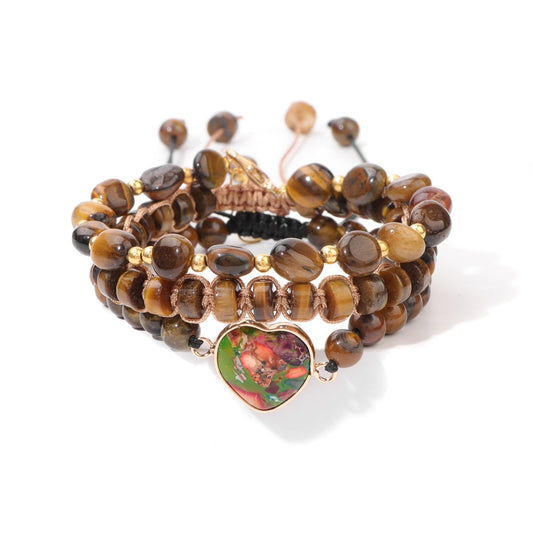 MantraChakra 3 Piece Tigers Eye Bracelet with a Heart Charm