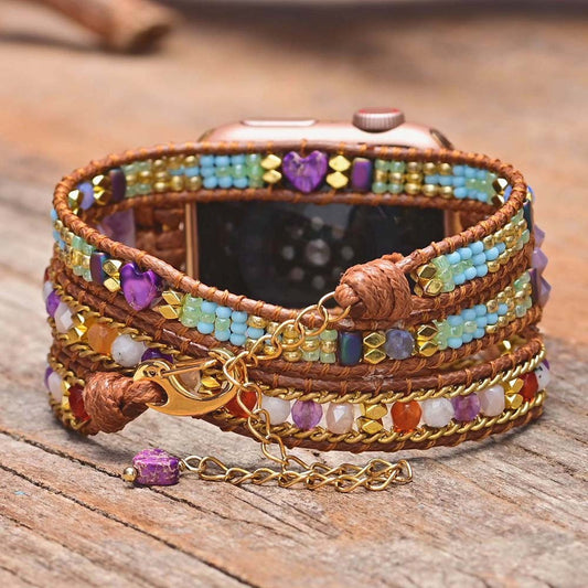 MantraChakra Agates, Hematite's and Glass beads Apple Watch Bracelet with Chain