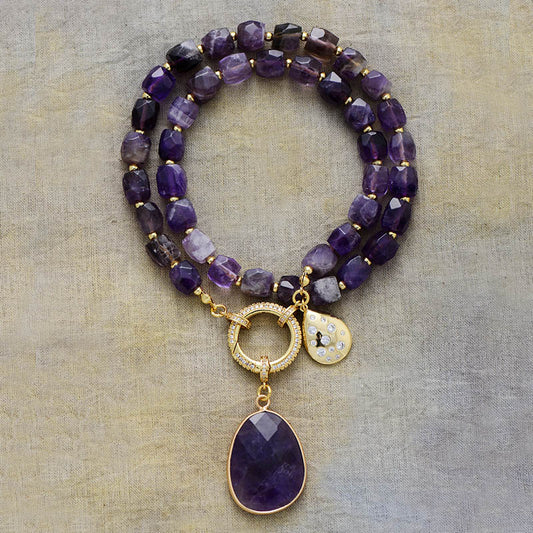 MantraChakra Amethyst and Zircon Pendant Necklace