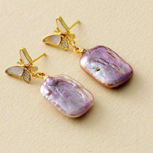 MantraChakra Baroque Pearl & Butterfly Stud Earrings