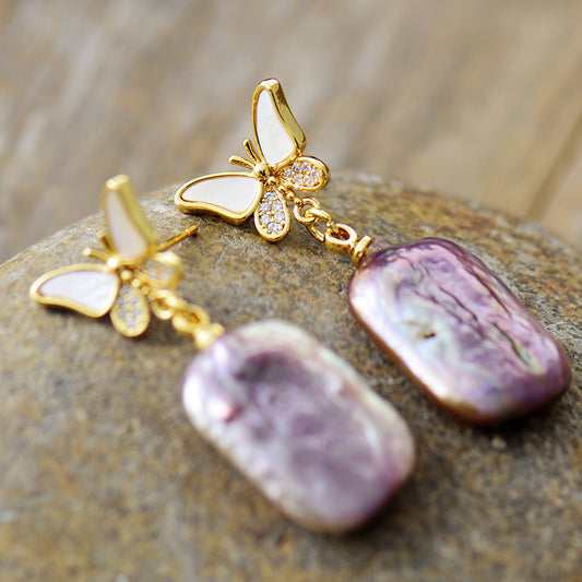 MantraChakra Baroque Pearl & Butterfly Stud Earrings