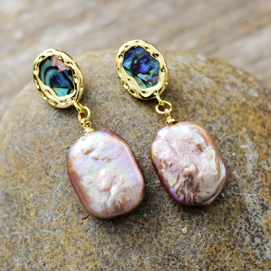 MantraChakra Baroque Pearl & Oval Shell Stud Earrings