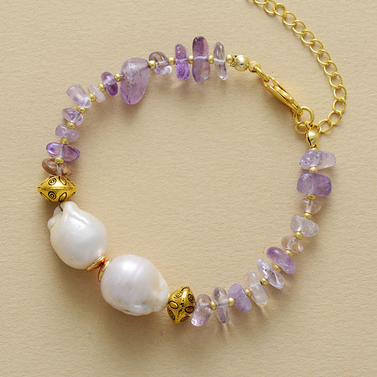 MantraChakra Baroque Pearl and Purple Quartz Bracelet
