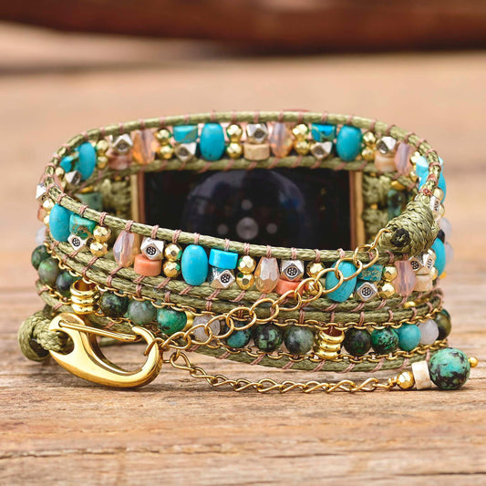 MantraChakra Emperor Stones, Hematite's and South Africa Turquoise Apple Watch Bracelet with Chain