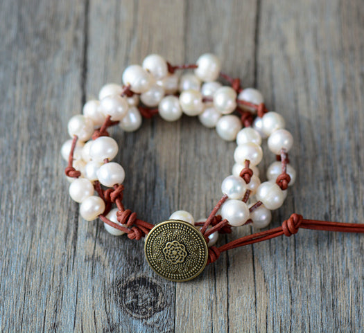 MantraChakra Freshwater Pearl Knotted Wrap Bracelet (Dark)