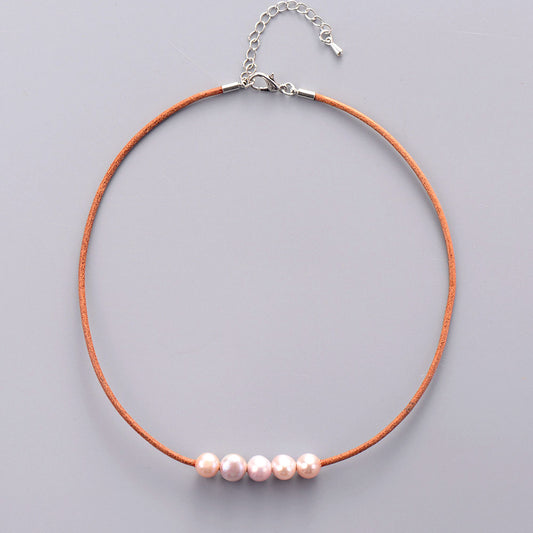 MantraChakra Freshwater Pearl Leather Choker Necklace