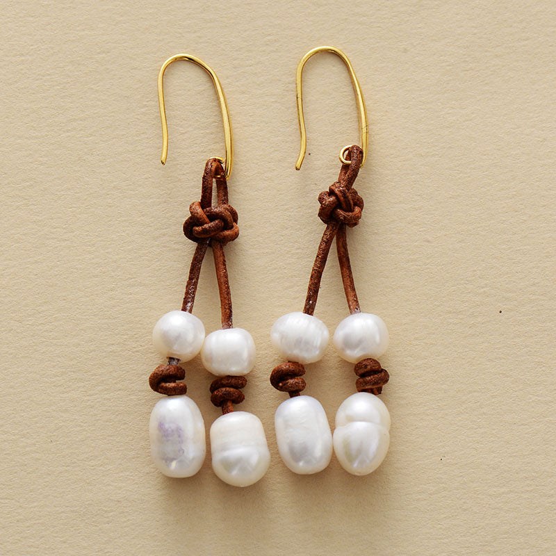 MantraChakra Freshwater Pearl and Leather Dangle Earrings