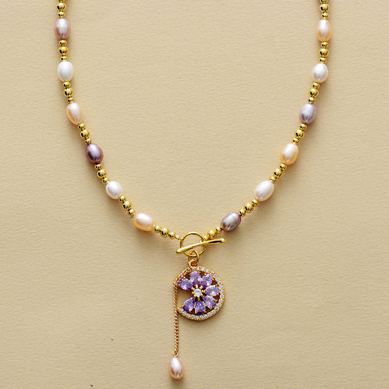 MantraChakra Freshwater Pearl and Zircon Necklace
