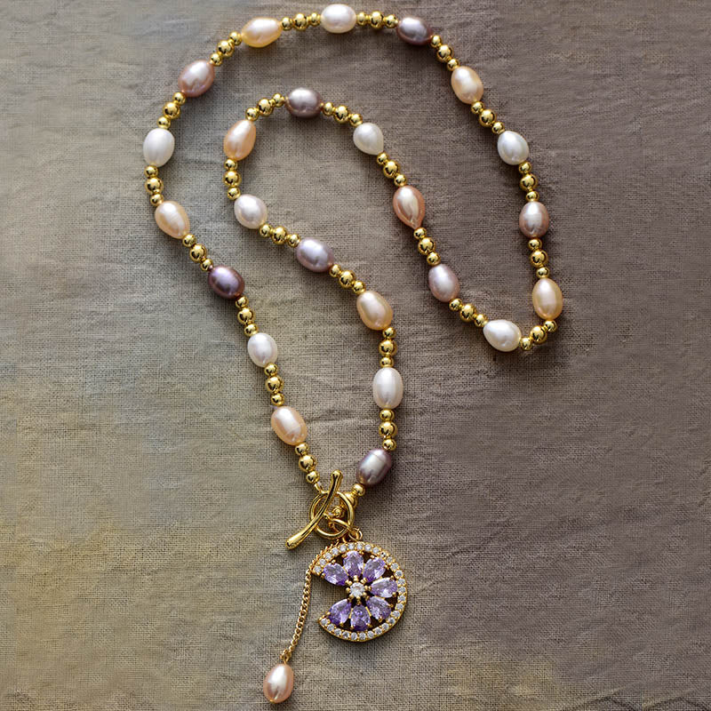 MantraChakra Freshwater Pearl and Zircon Necklace