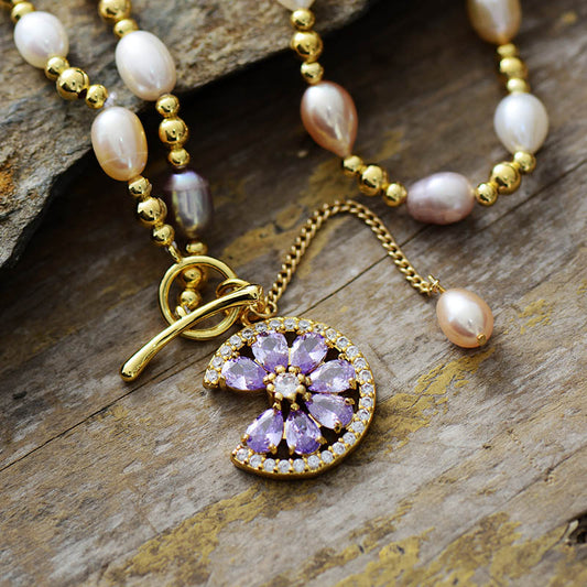MantraChakra Freshwater Pearl and Zircon Necklace