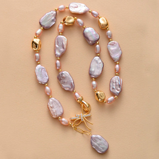 MantraChakra Purple Freshwater Pearl Choker Charm Necklace